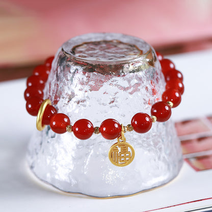 Live Streaming Natural8MM Red Agate Bracelet for Women Fortune Pendant Chalcedony Agate High-end Design Bracelet