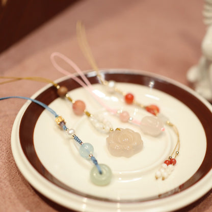 Natural Chalcedony Agate Hand Twisting Beads Phone Pendant Collection Soft Finger String Phone Chain Ancient Style Bag Strap