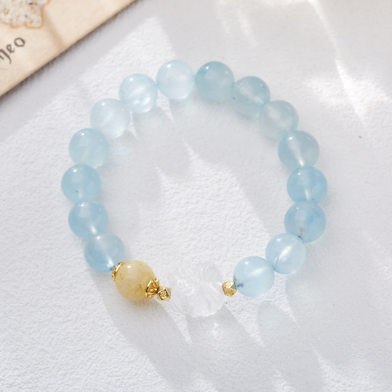 Chinese Style Aquamarine Bracelet for Women White Crystal National Trend Lion Dance Crystal Bracelet High-end Crystal Gemstone Gift