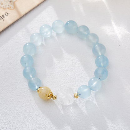 Chinese Style Aquamarine Bracelet for Women White Crystal National Trend Lion Dance Crystal Bracelet High-end Crystal Gemstone Gift