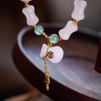 Natural Tianshan Jade Bamboo Knot Bracelet for Women Wallet Drum Money Bag Golden Silk Jade High-end Feel Bestie Bracelet Gift