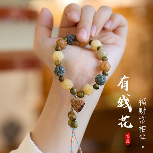 Temple Style Natural Gradient Lotus Bodhi Bracelet Wealth Flower Multi-Treasure Lotus Bodhi Handheld High-End Bracelet