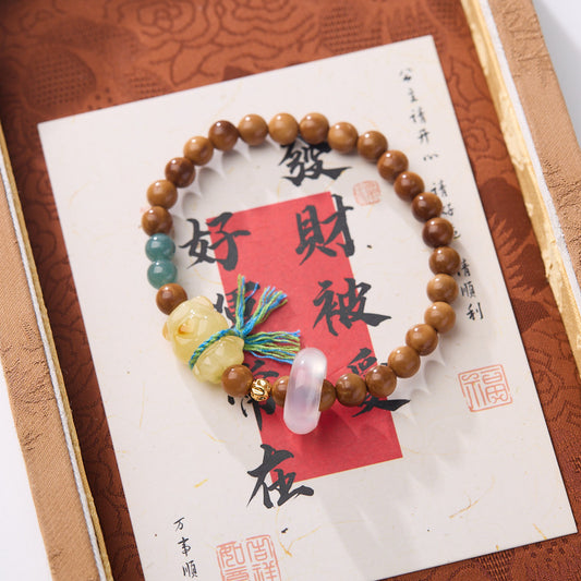 Natural6MM Kuke Bodhi Bracelet Original Design Double Circle Amber Cute Bear Bracelet Cultural Play Gift