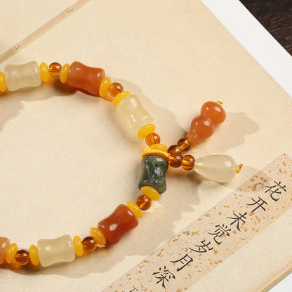 Natural Xinjiang Golden Silk Jade Small Bone Bead Bracelet Handmade Jade Yadan Gobi Colorful Jade Bracelet Ethnic Style Gift