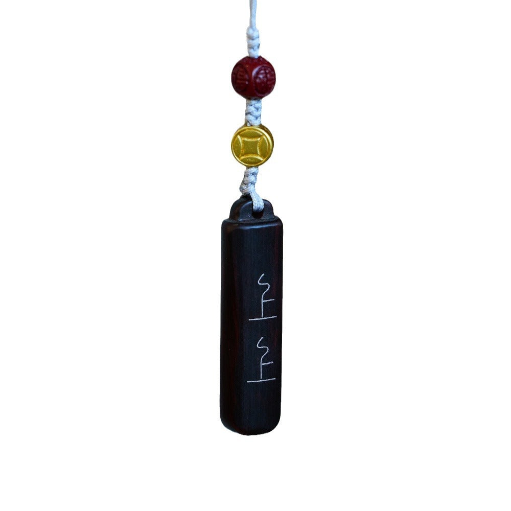 Natural Rosewood Signed Phone Pendant Cinnabar Five Blessings Car Hanging Decoration Keychain Gift