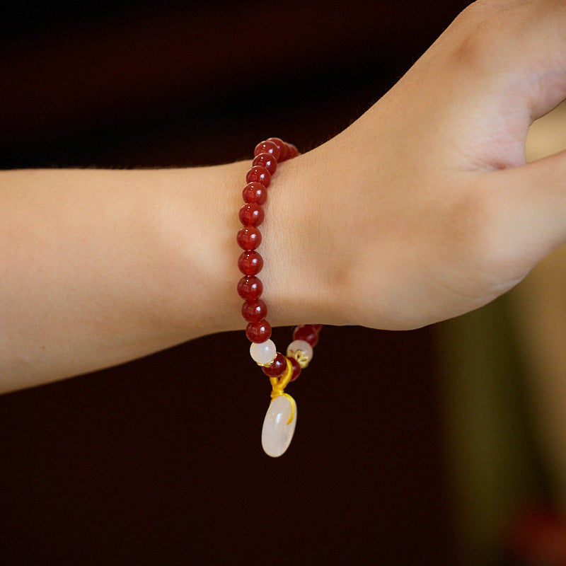 Natural6MM Red Agate Bracelet Female Chalcedony Agate Peace Buckle National Style High Sense Bracelet Girlfriend Gifts