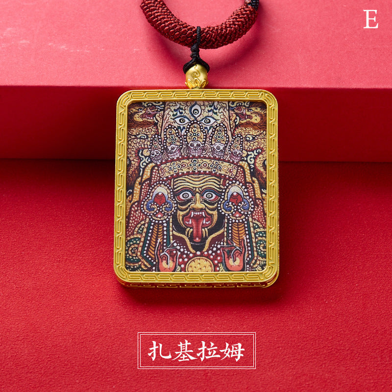 Tibetan Style Zakiram Zodiac Birth Year Buddha Hand-Painted Thangka Gawu Box Pendant Necklace for Men and Women Past Life and Current Life