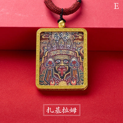 Tibetan Style Zakiram Zodiac Birth Year Buddha Hand-Painted Thangka Gawu Box Pendant Necklace for Men and Women Past Life and Current Life