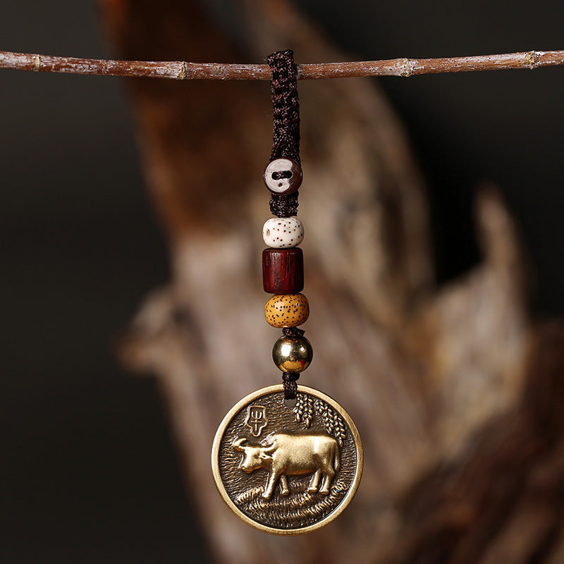Brass Zodiac Keychain Zodiac Year Copper Pendant Car Hanging Ornament Gift