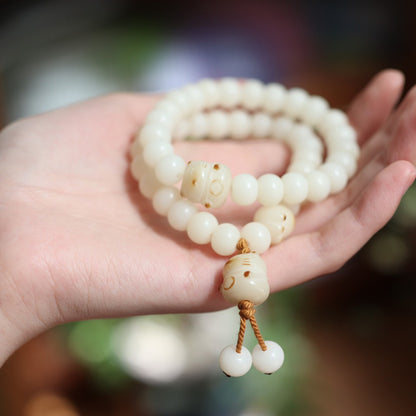 White Jade Bodhi Root Bracelet Burnt Cat Claw Bodhi Seed Bracelet High Polished Single Circle Buddhist Beads Wenwan Prayer Beads