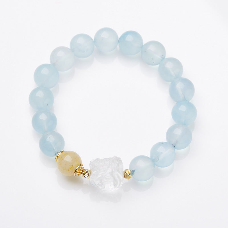 Chinese Style Aquamarine Bracelet for Women White Crystal National Trend Lion Dance Crystal Bracelet High-end Crystal Gemstone Gift