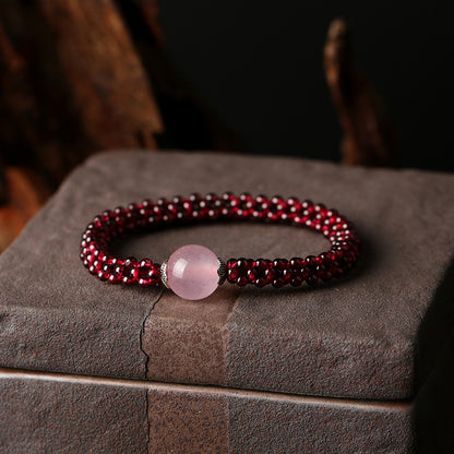 Natural Garnet Bracelet for Women Purple Tooth Black Crystal Jewelry Amazonite Pink Quartz Agate Woven Bracelet