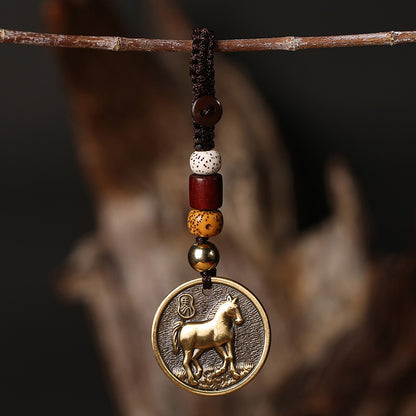 Brass Zodiac Keychain Zodiac Year Copper Pendant Car Hanging Ornament Gift