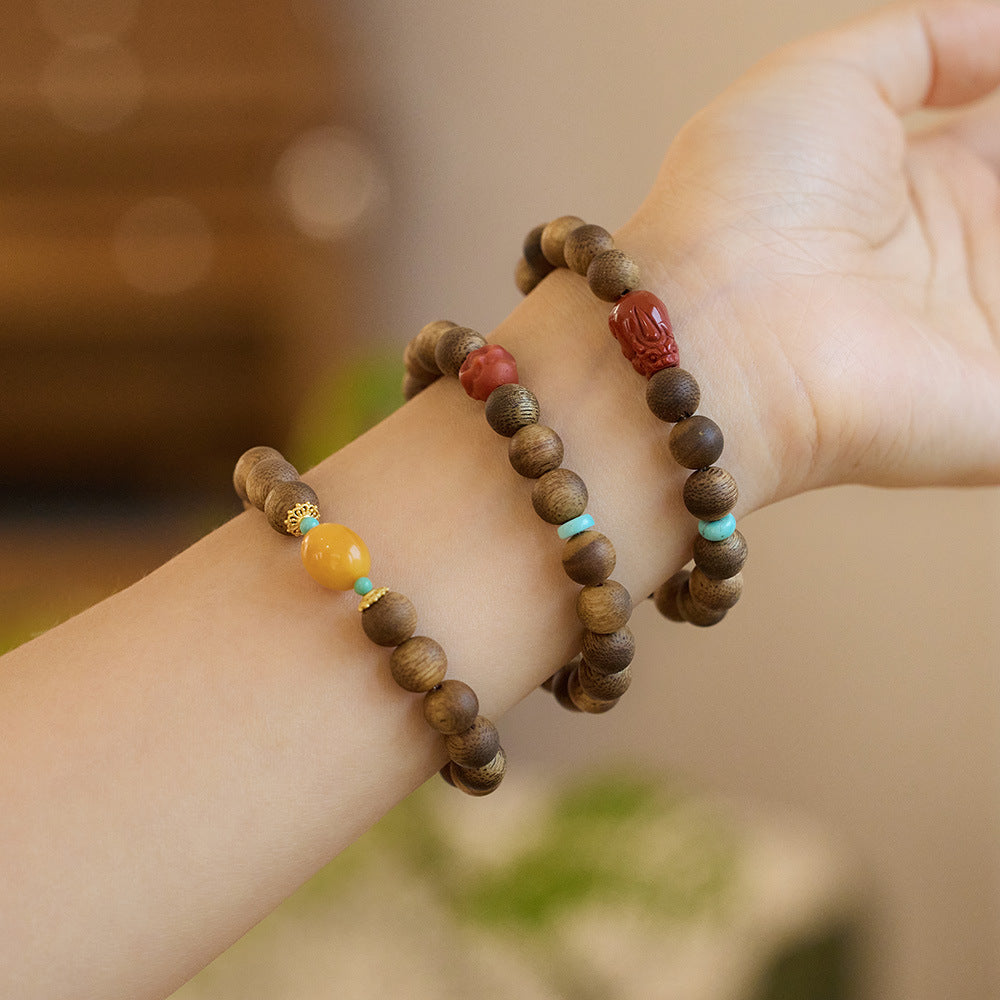 Hainan Natural Qinan Agarwood Bracelet South Red Pixiu Bodhisattva Agarwood Bead Bracelet Cultural Play Buddhist Beads