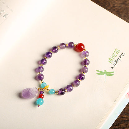 Cross-Border Hot Sale Natural Lavender Amethyst Rock Bracelet Raw Ore Irregular with Shape Purple Vug Raw Ore Bracelet