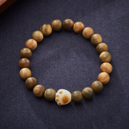 Natural8MM Green Sandalwood Bracelet Charcoal Burnt Bodhi Cat Paw Design Style Cultural Play Bracelet for Men and Women Finished Bracelet