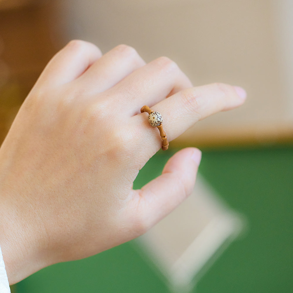 New Chinese Style Natural Hetian Jade Ring for Women Walnut Bamboo Knot Tail Ring Hanfu Chinese Style Accessories