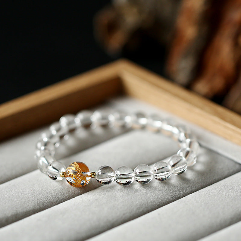 Original Design Niche Obsidian White Crystal Bracelet Gold-Plated Dragon Ball Good Luck Bracelet for Men and Women Couples Gift