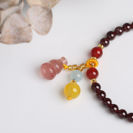 Natural5MM Garnet Bracelet Hanging Strawberry Quartz Gourd Crystal Bracelet Hand Jewelry Simple All-Match