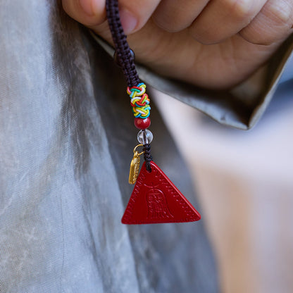 Temple Style Natural Cinnabar Keychain Triangle Red Card New Year Cinnabar Pendant Buddhist Youth Pendant