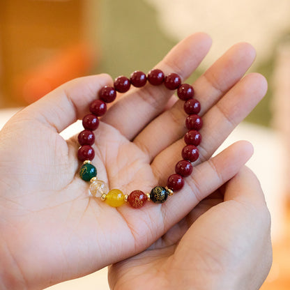 Temple-Style Original Natural Cinnabar Bracelet Five-Way God of Wealth Purple Gold Sand Zodiac Year Good Luck Bracelet Best Friend Gift