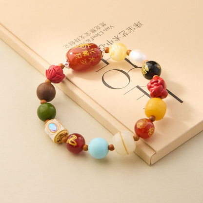 Temple Style Snake Year Multi-Treasure Bracelet2025Spiritual Snake Multi-Treasure Cinnabar Agate Bodhi Good Luck Multi-Treasure Bracelet