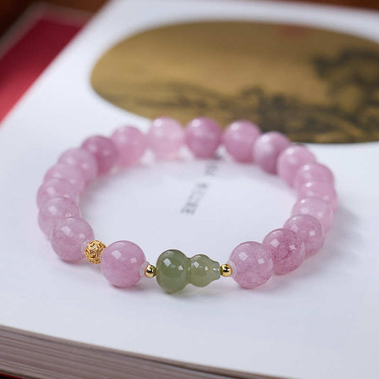 Same Style Purple Chalcedony Hetian Jade Gourd Bracelet S925Silver Scroll Grass Pattern Begonia and Albizia Bracelet