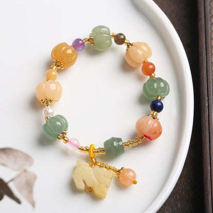 Temple Natural Xinjiang Pumpkin Bead Bracelet / Couples Retro National Style / Gourd Pumpkin Gold Silk Jade Hand Skewers