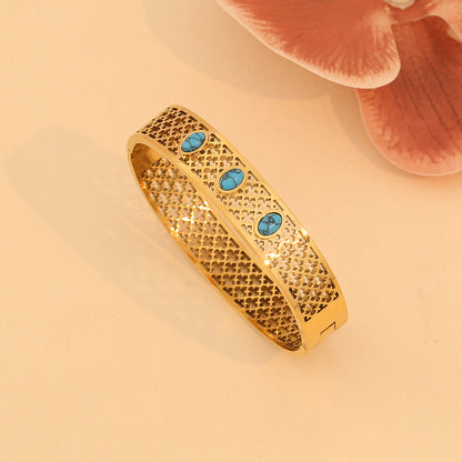 Vintage pine stone hollowed-out stainless steel bracelet