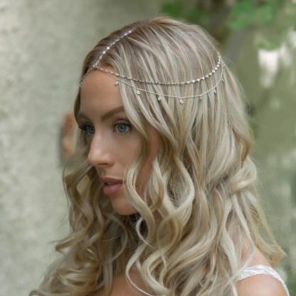 Braut Hochzeit Kopfschmuck Persönlichkeit wilde High-End-Strass-Anhänger Quaste Stirnkette Haarkette