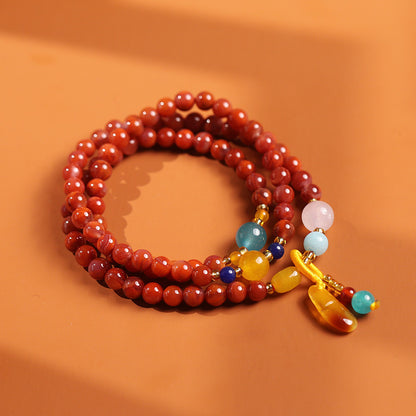 Natural three-circle South Red Bracelet / Hanging Honeywax Pendant / National Wind South Red Multi-circle Men's and Women's Hand Skewers