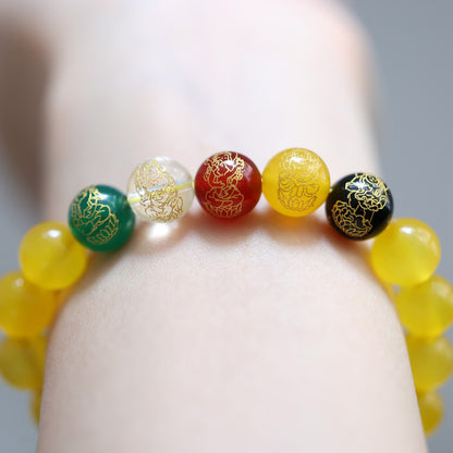 Temple with Chinese Onyx Five Road God of Wealth bracelet / Crystal Onyx Beaded Hand Skewers / Chinese Wind Gift