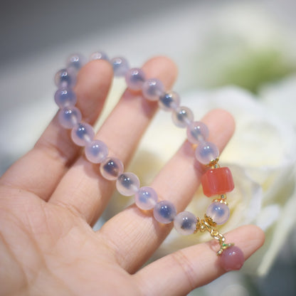 Temple with natural blue sugar heart onyx bracelet female / half sugar four-leaf clover good luck peach retro bracelet
