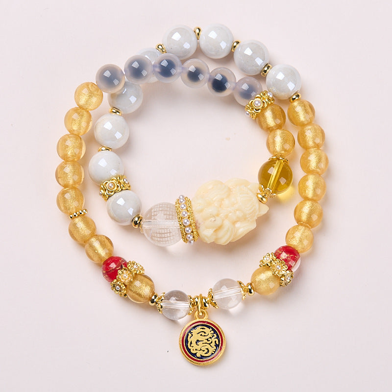 Yongxiang mit Peking-Asche glasierte Handschnur / Pulverporzellan Neunschwanzfuchs Blattgold Glücksarmband / Freundin Geschenk