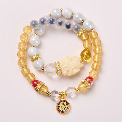 Yongxiang mit Peking-Asche glasierte Handschnur / Pulverporzellan Neunschwanzfuchs Blattgold Glücksarmband / Freundin Geschenk