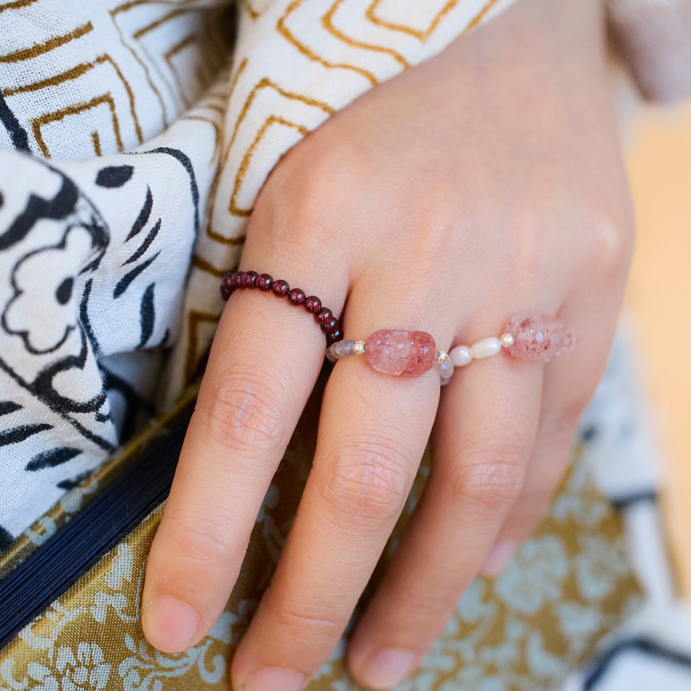 Natural tourmaline ring/freshwater pearl garnet crystal/stretch good luck peach blossom to temperament ring