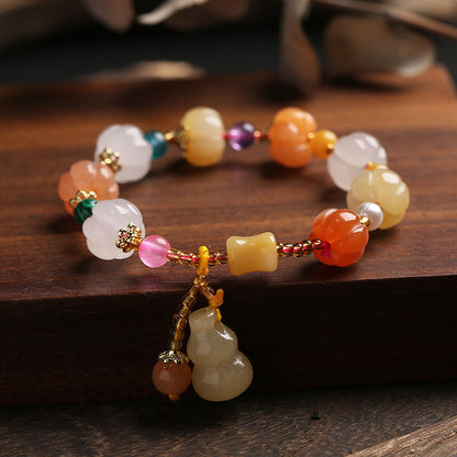 Temple Natural Xinjiang Pumpkin Bead Bracelet / Couples Retro National Style / Gourd Pumpkin Gold Silk Jade Hand Skewers