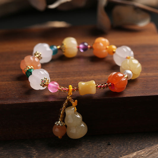 Temple Natural Xinjiang Pumpkin Bead Bracelet / Couples Retro National Style / Gourd Pumpkin Gold Silk Jade Hand Skewers