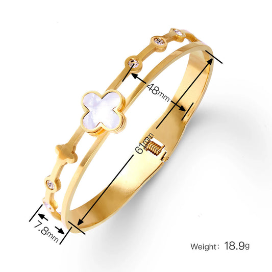 Four-leaf clover white shellfish gold bracelet