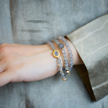 Natural Moonstone Crystal Bracelet Woman/S925 Silver Sea Blue Treasure Fairy Princess Three Circle Bracelet/Girlfriend Gift