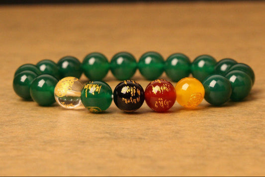Temple with Chinese Onyx Five Road God of Wealth bracelet / Crystal Onyx Beaded Hand Skewers / Chinese Wind Gift