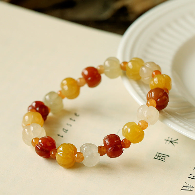 Temple Natural Xinjiang Pumpkin Bead Bracelet / Couples Retro National Style / Gourd Pumpkin Gold Silk Jade Hand Skewers