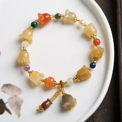 Temple Natural Xinjiang Pumpkin Bead Bracelet / Couples Retro National Style / Gourd Pumpkin Gold Silk Jade Hand Skewers