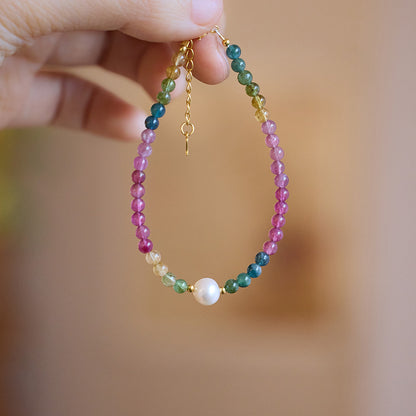 Natural tourmaline bracelet female / six words true word Passepartout rainbow tourmaline bracelet / candy color gemstone bracelet