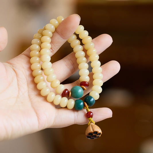 Original Natural Bodhi Root Hand Skewers/White Jade Bodhi 108 Buddha Bead Rosary/Bodhi Bracelet