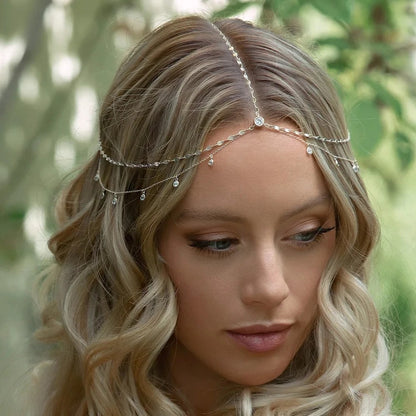 Braut Hochzeit Kopfschmuck Persönlichkeit wilde High-End-Strass-Anhänger Quaste Stirnkette Haarkette