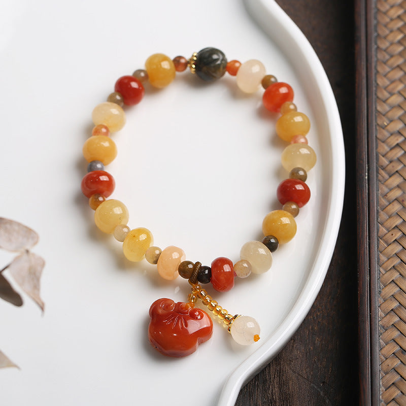 Temple Natural Xinjiang Pumpkin Bead Bracelet / Couples Retro National Style / Gourd Pumpkin Gold Silk Jade Hand Skewers