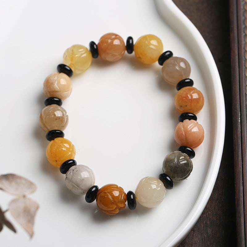 Temple Natural Xinjiang Pumpkin Bead Bracelet / Couples Retro National Style / Gourd Pumpkin Gold Silk Jade Hand Skewers