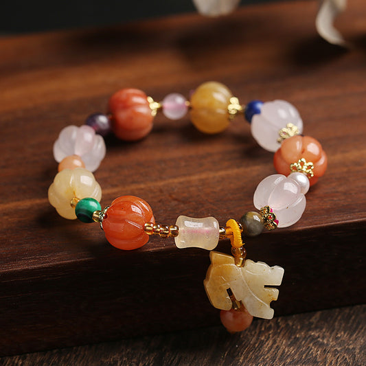 Temple Natural Xinjiang Pumpkin Bead Bracelet / Couples Retro National Style / Gourd Pumpkin Gold Silk Jade Hand Skewers