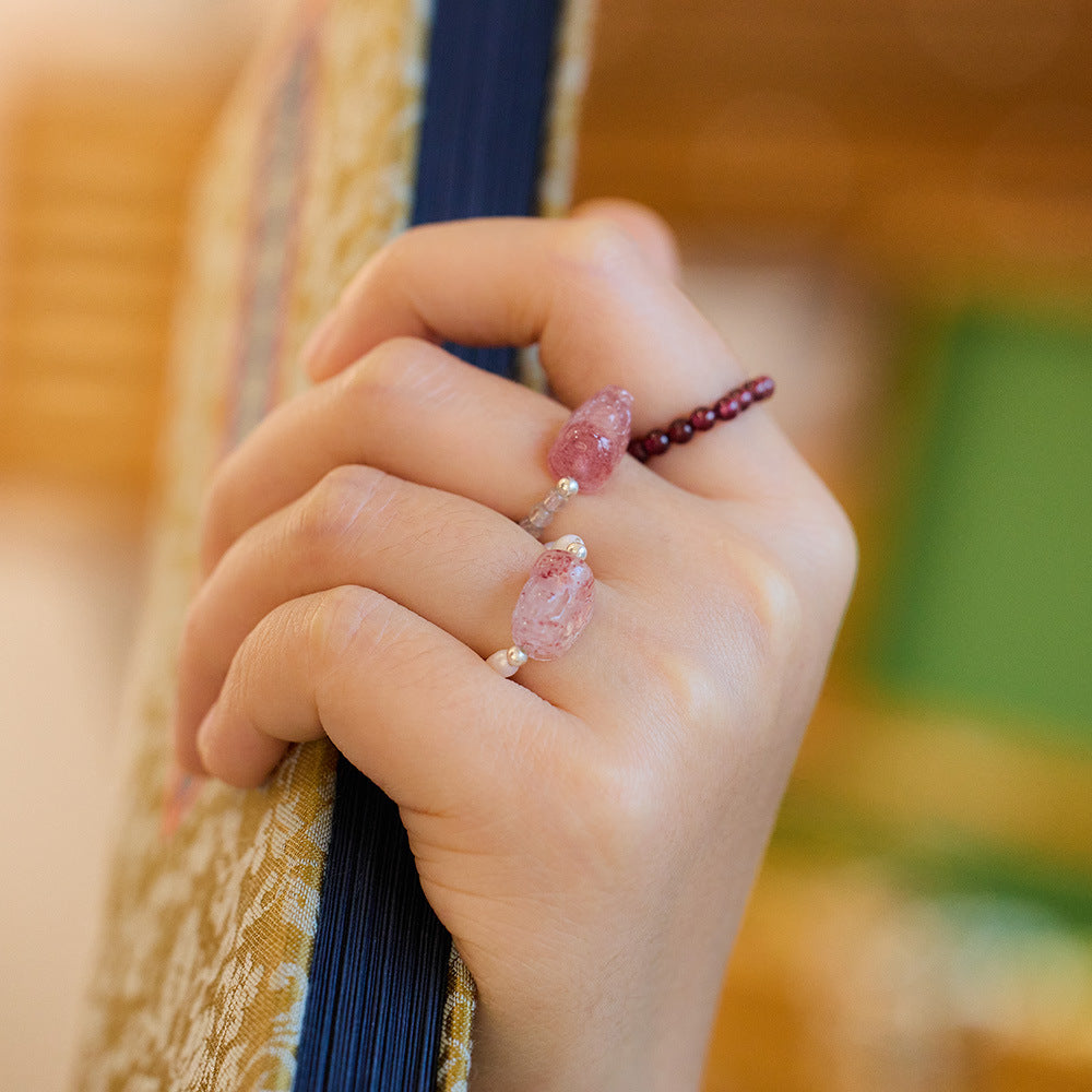 Natural tourmaline ring/freshwater pearl garnet crystal/stretch good luck peach blossom to temperament ring